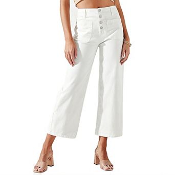 Women's High Waist Straight Leg Jeans, Ankle Length Single Button Fly Denim Pants