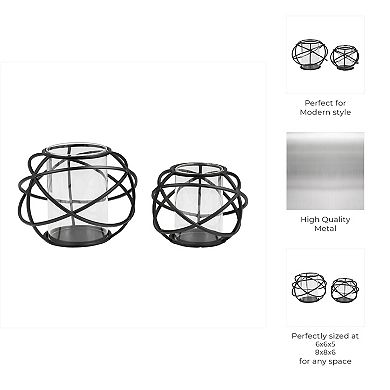Black Finish Metal Orb Candle Holders for Home or Office Decor