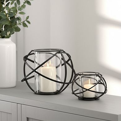 Black Finish Metal Orb Candle Holders for Home or Office Decor