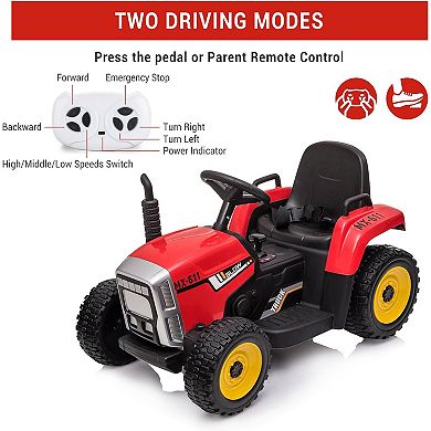 12V Kids Tractor with 35W Motor & Trailer, Remote Control, 2+1 Gear Shift, LED Lights for 3+ Years