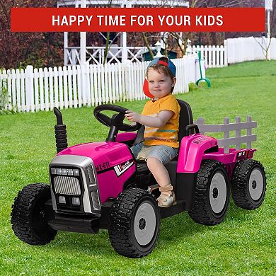 12V Kids Tractor with 35W Motor & Trailer, Remote Control, 2+1 Gear Shift, LED Lights for 3+ Years