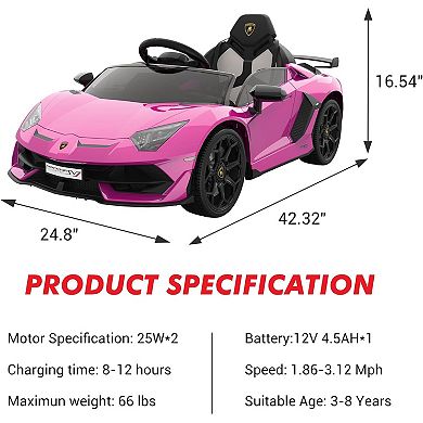 12V Kids Electric Car with Remote Control, LED Lights & Sound System, On Toy for Boys & Girls