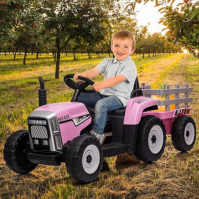12V Kids Ride-On Tractor w/ Trailer & Remote Control, 2+1 Gear Shift, LED Lights,Toy for 3-6 Years