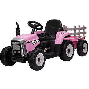 12V Kids Ride-On Tractor w/ Trailer & Remote Control, 2+1 Gear Shift, LED Lights,Toy for 3-6 Years