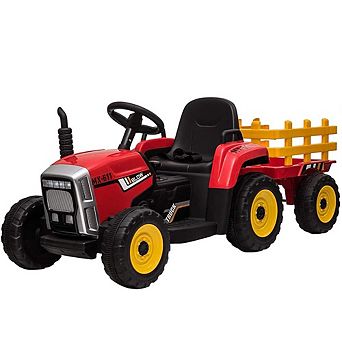 12V Kids Ride-On Tractor w/ Trailer & Remote Control, 2+1 Gear Shift, LED Lights,Toy for 3-6 Years