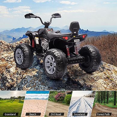 24V 2-Seater Kids Ride-On ATV, Electric Quad w/ Parental Remote Control, High/Low Speed&LED Lights