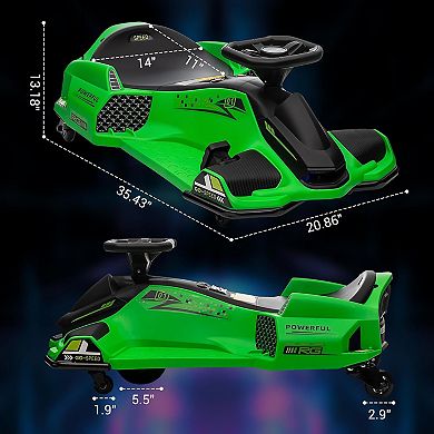 12V Kids Drift Go-Kart with 5-Wheel Stability, High/Low Variable Speed, Front & Tail LED Lights