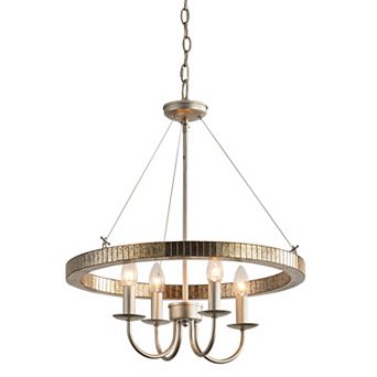 Parrot Unlce Rustic Silver Metal Round Wagon Wheel 4-Light Candle Chandelier