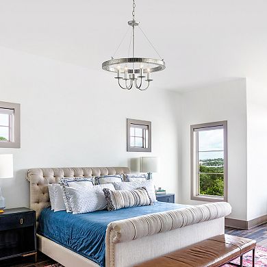 Parrot Unlce Rustic Silver Metal Round Wagon Wheel 4-Light Candle Chandelier