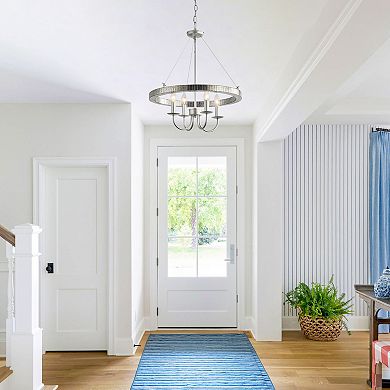 Parrot Unlce Rustic Silver Metal Round Wagon Wheel 4-Light Candle Chandelier