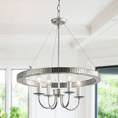 Parrot Unlce Rustic Silver Metal Round Wagon Wheel 4-Light Candle Chandelier