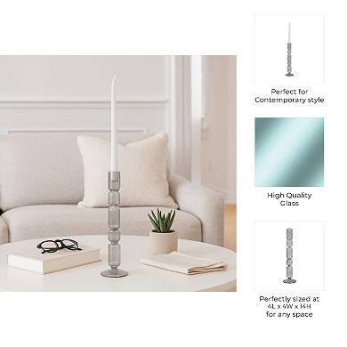 Modern Candle Holder with Stacked Sculptural Glass Base