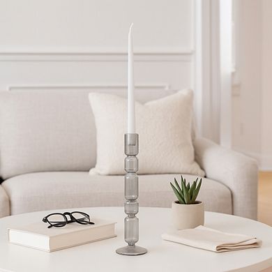 Modern Candle Holder with Stacked Sculptural Glass Base