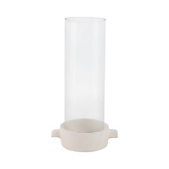 Pottery Glass Pillar and Taper Holder Rustic Base and Hurricane Sleeve