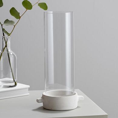 Pottery Glass Pillar and Taper Holder Rustic Base and Hurricane Sleeve