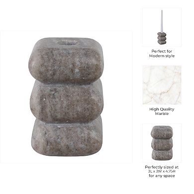 Stone Marble Curvy Pillar and Taper Holder Modern Design - 5" Ivory