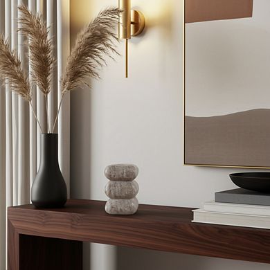 Stone Marble Curvy Pillar and Taper Holder Modern Design - 5" Ivory