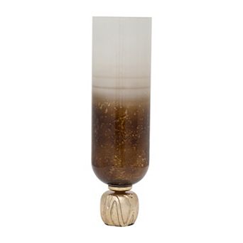 Glass, 22" Ombre Candleholder On Base, Ivory/gold