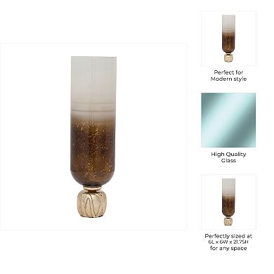 Glass, 22" Ombre Candleholder On Base, Ivory/gold
