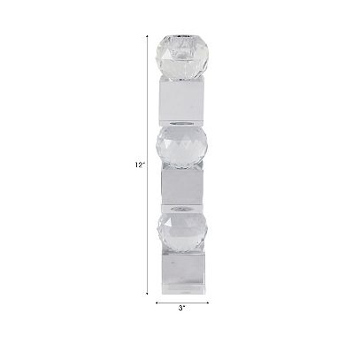 Crystal Glass Pillar and Taper Candle Holder Faceted Modern Design