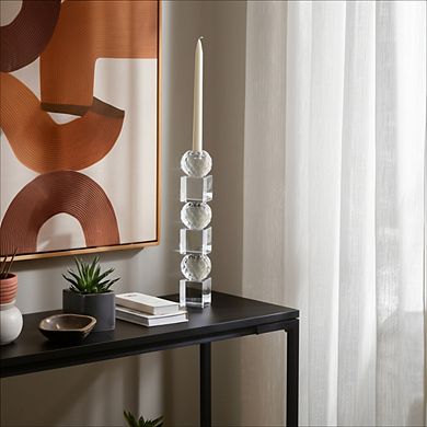 Crystal Glass Pillar and Taper Candle Holder Faceted Modern Design
