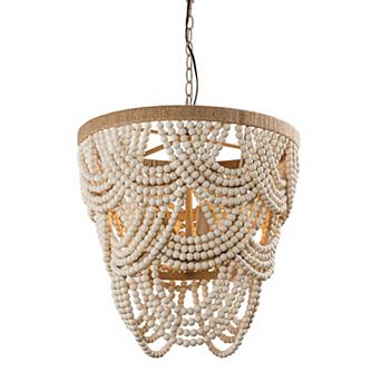 Parrot Unlce 19.7" Farmhouse Layered Wood Beads Basket Chandelier Hanging Light