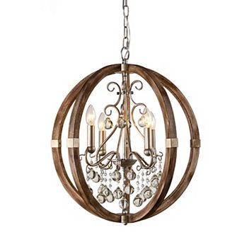 Parrot Unlce 21" Weathered Wooden 4-Light Crystal Orb Chandelier Light
