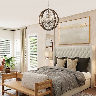 Parrot Unlce 21" Weathered Wooden 4-Light Crystal Orb Chandelier Light