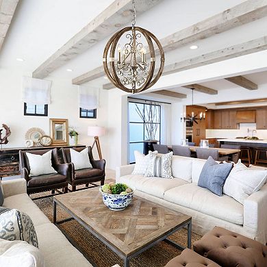 Parrot Unlce 21" Weathered Wooden 4-Light Crystal Orb Chandelier Light