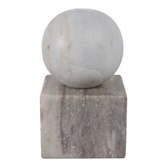 Modern Decorative Marble Taper Candle Holder, Ball On Cube Design