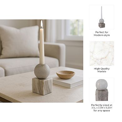 Modern Decorative Marble Taper Candle Holder, Ball On Cube Design