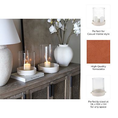 Pottery Glass Pillar Candle Holder Terracotta Base Cylindrical Form