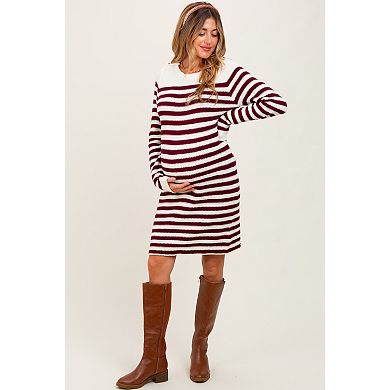 Maternity Striped Button Accent Mini Sweater Dress