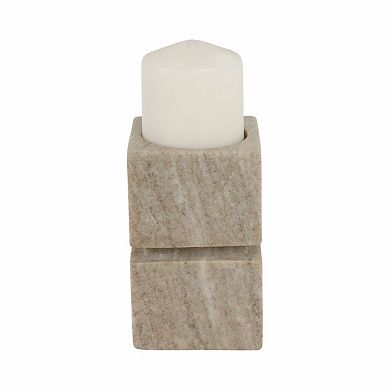 Stone and Marble Stacked Cubes Pillar Candle Holder Modern Glam Style