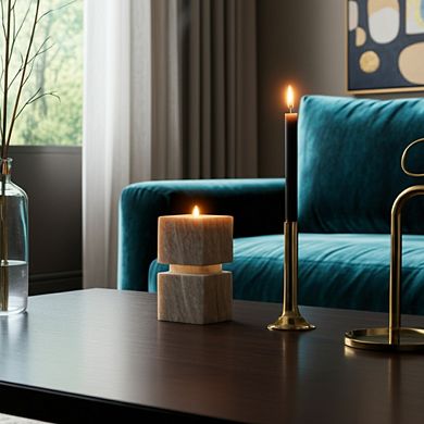 Stone and Marble Stacked Cubes Pillar Candle Holder Modern Glam Style