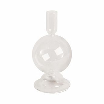 Glass Taper Candle Holder with Rounded Globe Pedestal Base Design
