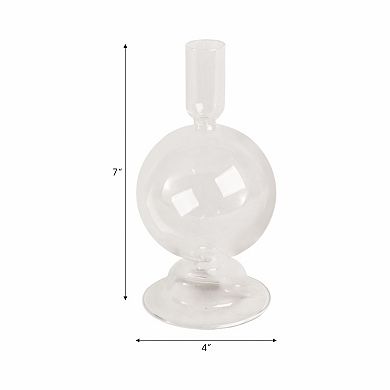 Glass Taper Candle Holder with Rounded Globe Pedestal Base Design
