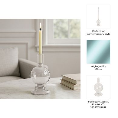 Glass Taper Candle Holder with Rounded Globe Pedestal Base Design