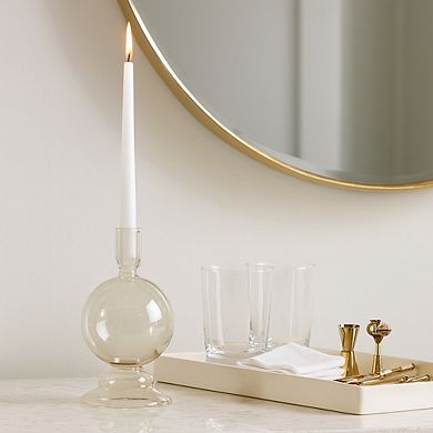 Glass Taper Candle Holder with Rounded Globe Pedestal Base Design