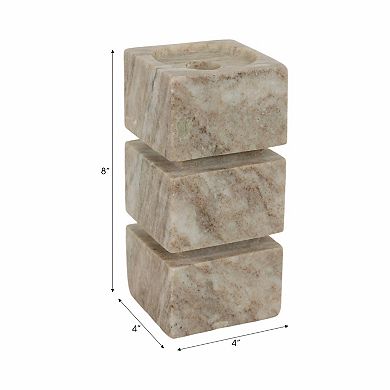 Stone and Marble Stacked Cubes Pillar Candle Holder Modern Glam Style