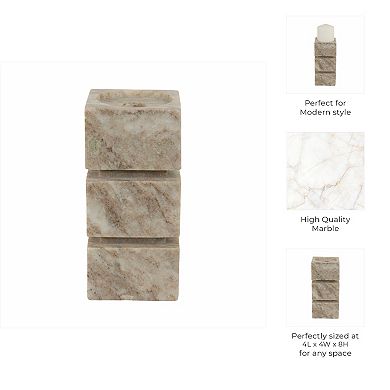 Stone and Marble Stacked Cubes Pillar Candle Holder Modern Glam Style