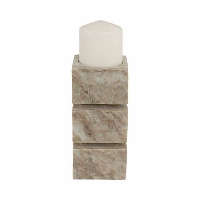 Stone and Marble Stacked Cubes Pillar Candle Holder Modern Glam Style