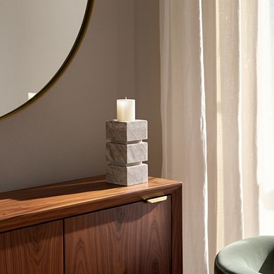 Stone and Marble Stacked Cubes Pillar Candle Holder Modern Glam Style