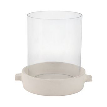 Sagebrook Home Pottery & Glass Pillar Candle Holder - Modern Terracotta Base, Rustic Look