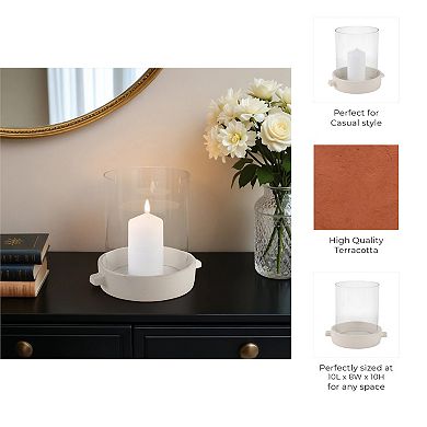 Sagebrook Home Pottery & Glass Pillar Candle Holder - Modern Terracotta Base, Rustic Look