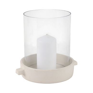 Sagebrook Home Pottery & Glass Pillar Candle Holder - Modern Terracotta Base, Rustic Look