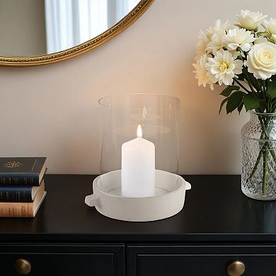 Sagebrook Home Pottery & Glass Pillar Candle Holder - Modern Terracotta Base, Rustic Look