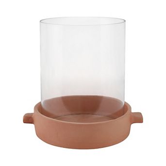 Sagebrook Home Pottery & Glass Pillar Candle Holder - Modern Terracotta Base, Rustic Look