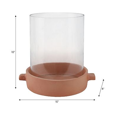Sagebrook Home Pottery & Glass Pillar Candle Holder - Modern Terracotta Base, Rustic Look