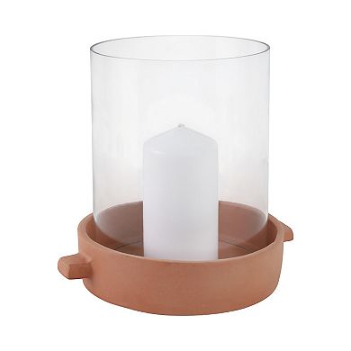 Sagebrook Home Pottery & Glass Pillar Candle Holder - Modern Terracotta Base, Rustic Look